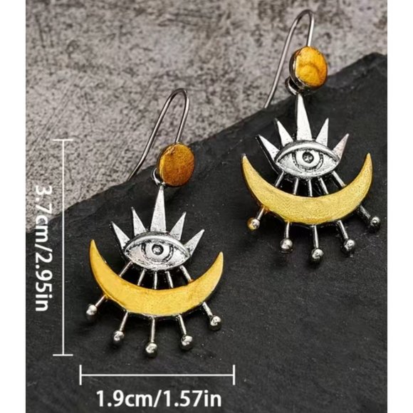 "The Moon Cry" Eye Moon Dangle Bohemian Earrings - Picture 2 of 3